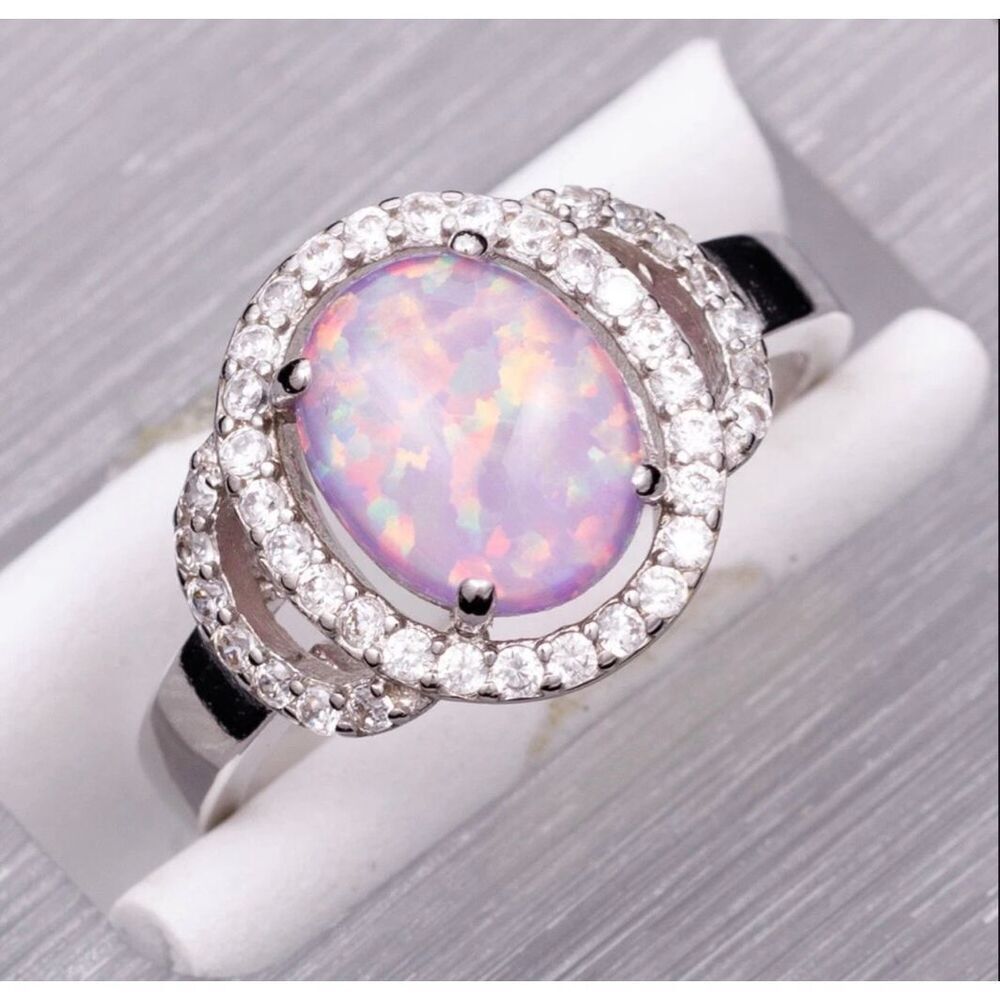 Purple Fire Opal Halo Ring